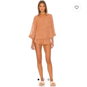 NWT Free People Daydream Pajama Set in Sand Combo